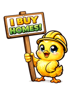 Chitty Bird mascot holding a sign that says I Buy Homes — representing fast cash home sales